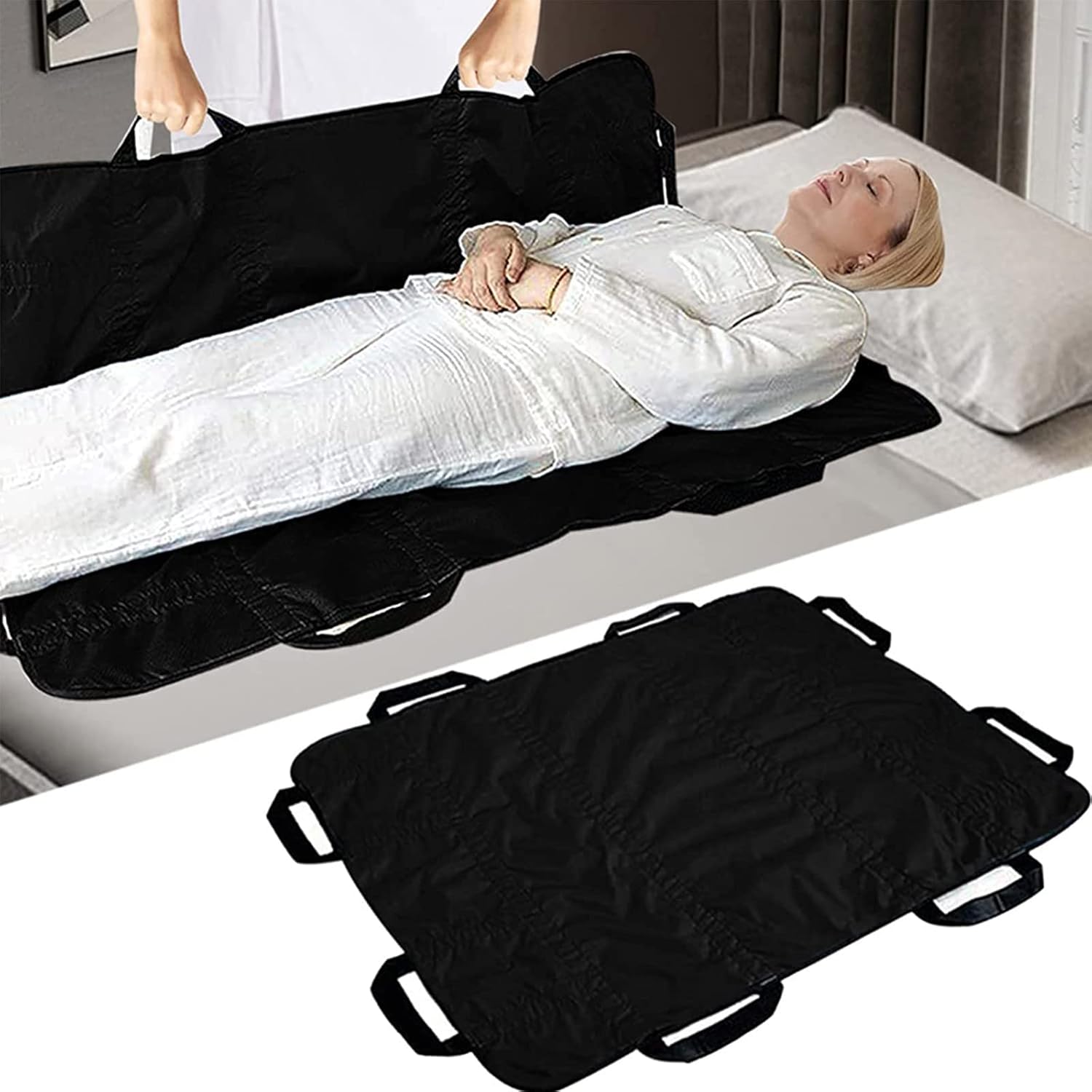 Positioning Bed Pad with Handles 48"×40" Black Transfer Board Slide Sheet Patient Transfer Board Elderly Lifting Devices Draw Sheets Sling Transfer Belt with Handles Reusable Gift