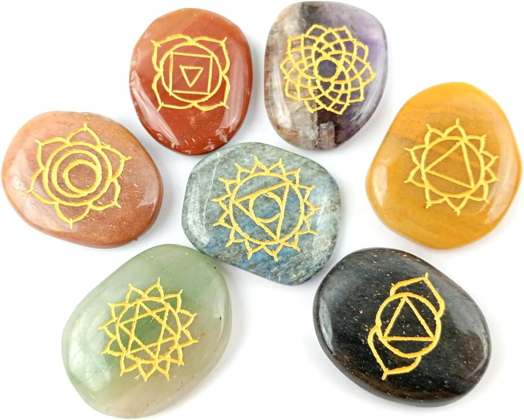7 Chakra Flat Tumbled Stone Set – Reiki Healing Crystals for Meditation, Chakra Balancing, Energy Work, Yoga, Spiritual Gifts – Natural Gemstones Kit for Men & Women