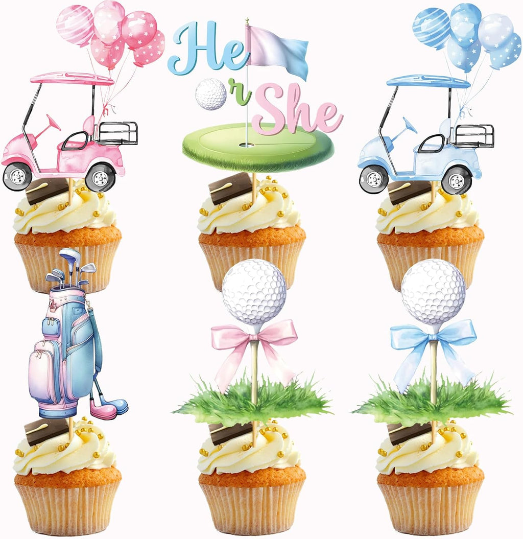 Golf Gender Reveal Cupcake Toppers Golf Gender Reveal Decorations Golf Balls Cake Decorations