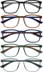 OPULIZE Max Classic Reading glasses for Women Men,Scratch Resistant Large Rectangular frame with Spring Hinges, Black,Brown,Blue,Green,Grey +2.5 (Pack of 5)