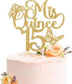 Mis Quince 15 Cake Topper, Mis Años 15, Feliz 15 Años, Cheers to 15 Years, Happy 15th Birthday Party Decorations Gold Glitter