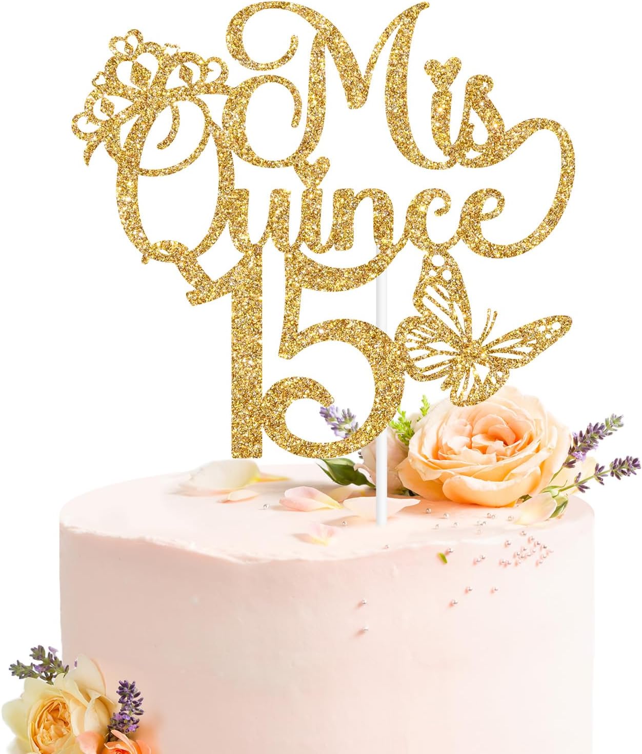 Mis Quince 15 Cake Topper, Mis Años 15, Feliz 15 Años, Cheers to 15 Years, Happy 15th Birthday Party Decorations Gold Glitter