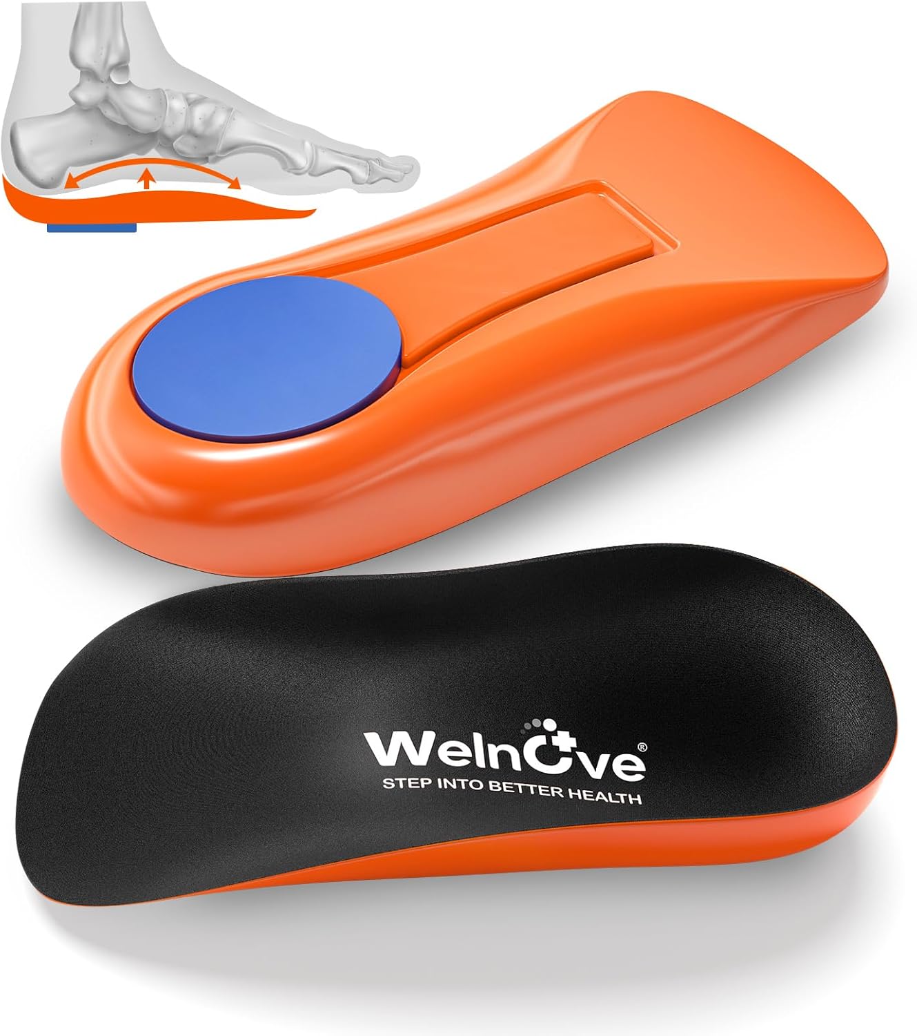 Welnove Gel Heel Cushion Cups With Arch Support - Plantar Fasciitis & Achilles Tendonitis Relief - Women 9.5-13 & Men 8.5-12