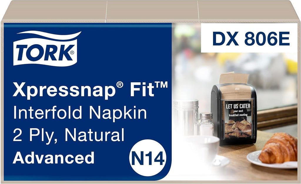 Tork Xpressnap Fit Natural Dispenser Napkin N14, Compostable 2-ply, 36 packs x 120 napkins, DX806E