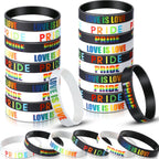 Aoriher 30 Pcs Pride Bracelets Bulk Rainbow Pride Gay Wristbands LGBT Rainbow Silicone Wristbands Lesbian Gay Support Rubber Bracelets for Parades LGBT Party Accessories Decorations Gifts Supplies