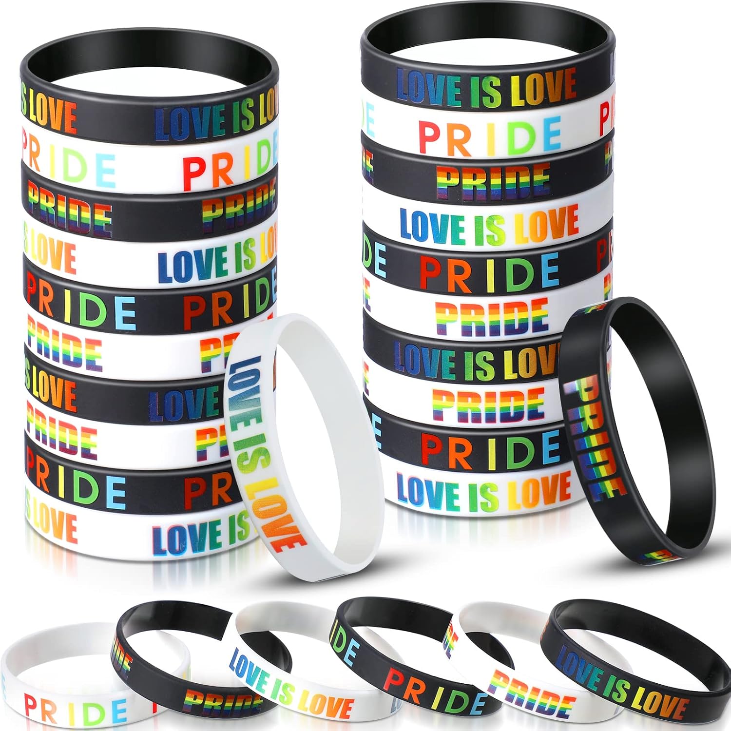 Aoriher 30 Pcs Pride Bracelets Bulk Rainbow Pride Gay Wristbands LGBT Rainbow Silicone Wristbands Lesbian Gay Support Rubber Bracelets for Parades LGBT Party Accessories Decorations Gifts Supplies