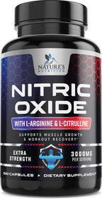 Nitric Oxide Booster Extra Strength - 3X Strength L-Arginine & Citrulline Supplement - Best Nitric Oxide Supplements for Men - Supports Muscle, Heart Health, Energy - Bottled in USA - 240 Capsules