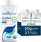 KATE FARMS Organic 1.4 High Calorie Nutrition Shake, Vanilla, 20g Protein, 27 Vitamins and Minerals, Meal Replacement, 11 oz (6 Pack)