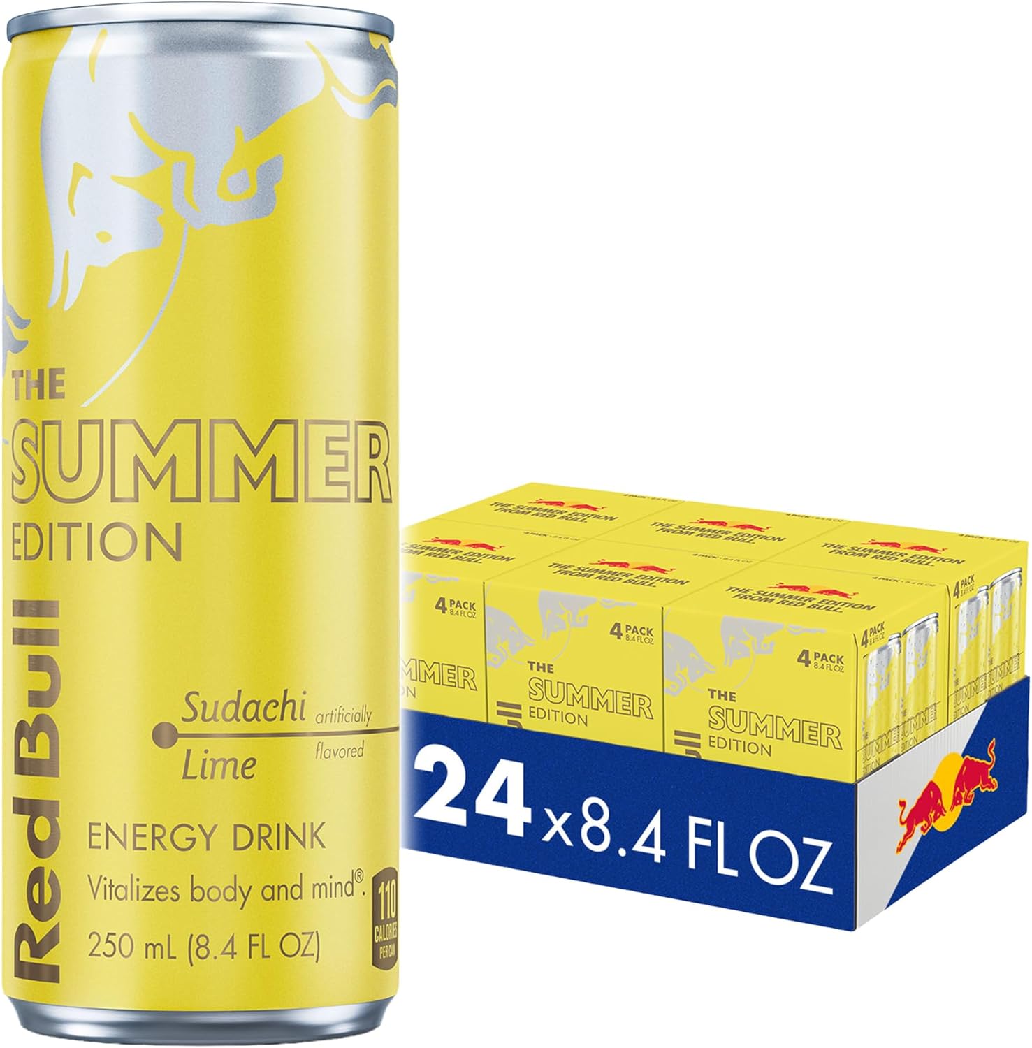 Red Bull Summer Edition Sudachi Lime Energy Drink, with 80mg Caffeine plus Taurine & B Vitamins, 8.4 Fl Oz, 6 Packs of 4 Cans (Pack of 24)