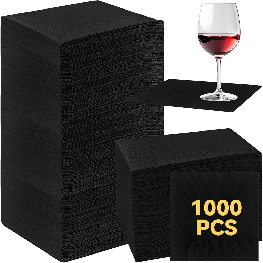 Henoyso Black 1000 Pack 2 Ply Cocktail Napkins Bulk Disposable Dinner Beverage Paper Napkins for Wedding Bar Party Birthday Cocktail Holiday Elegant Restaurant Event (Premium)