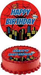Spider Theme Cake Topper, 14cm/5.51in Spider Web Style Edible Round Cartoon Cupcake Decoration Edible Wafer Paper Ideal Happy Birthday Party Supplies for Boys Girls Kids and Adults