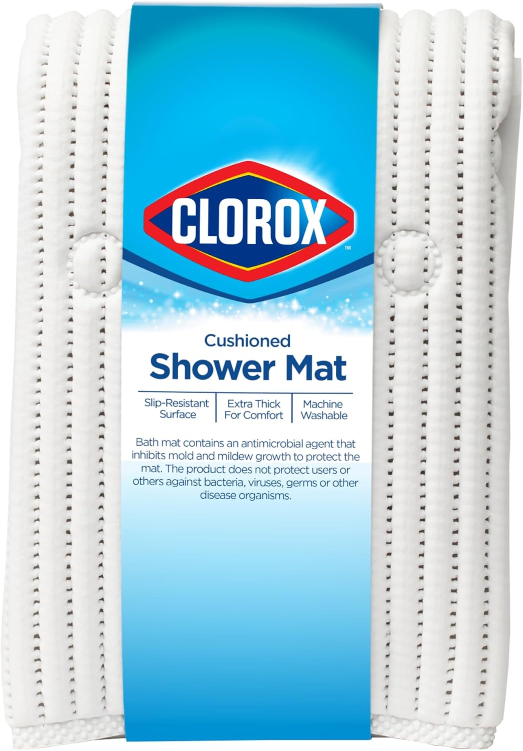 Duck Brand Clorox Cushioned Shower Mat, Non Slip Bathtub Mat with Suction Cups, 21 Inches x 21 Inches, White
