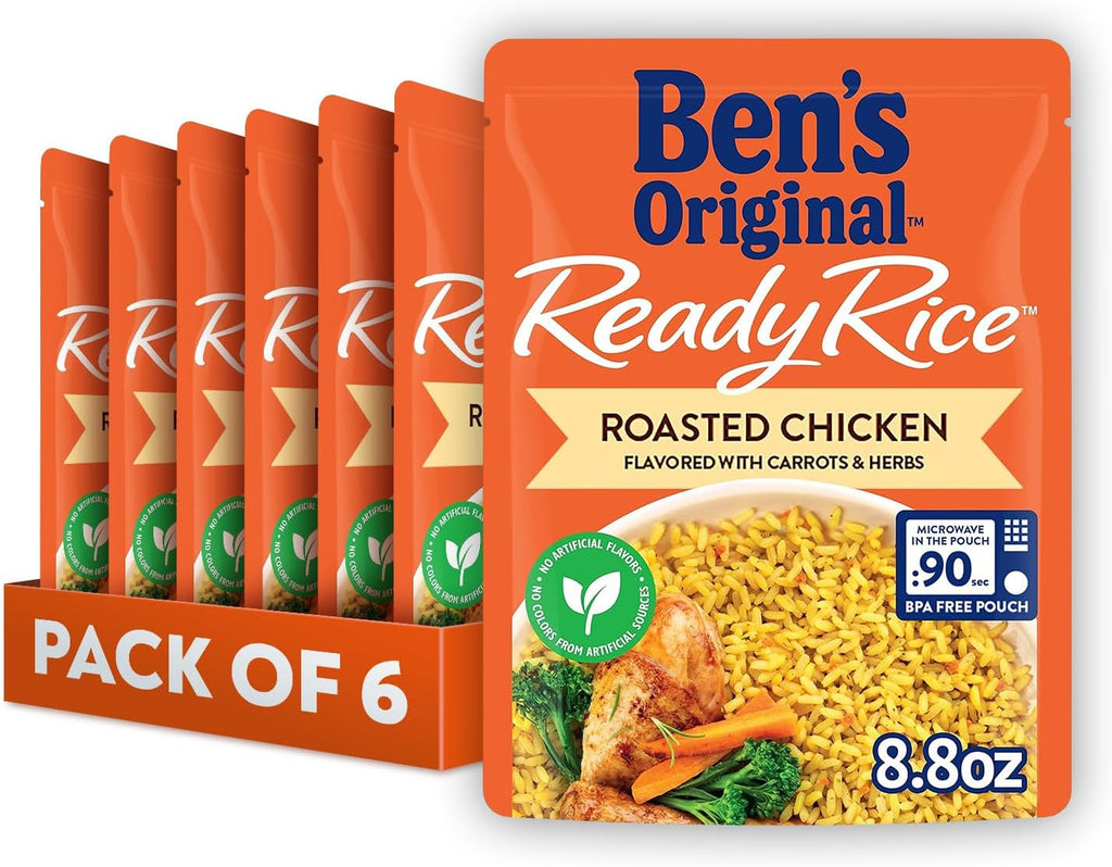 BEN'S ORIGINAL Ready Rice Roasted Chicken Flavored Rice, Easy Dinner Side, 8.8 OZ Pouch (Pack of 6)