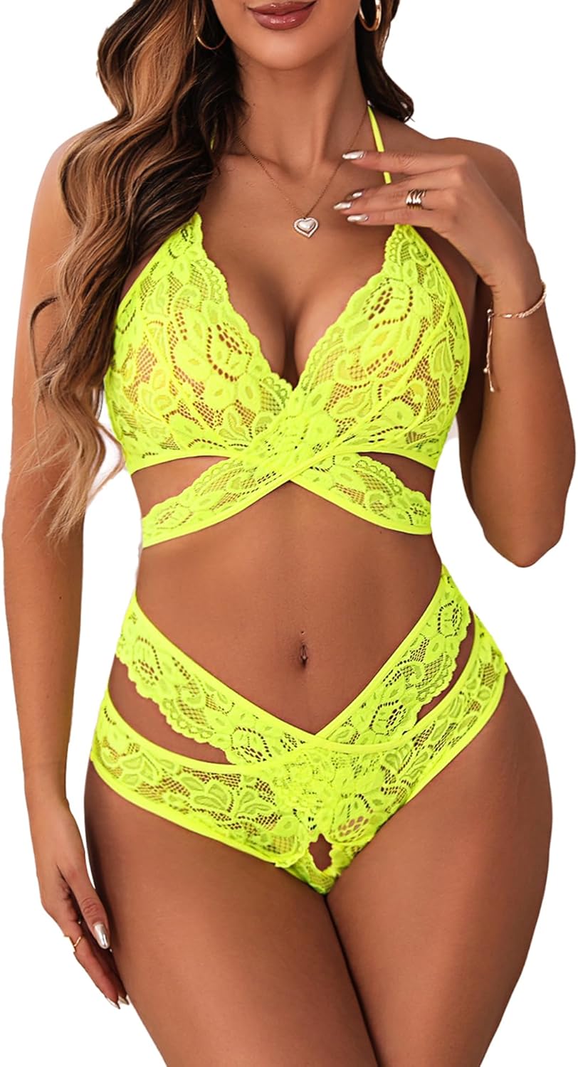Donnalla Women Sexy Lingerie Set Two Piece Lace Bra and Panty Set Bralette Sleepwear