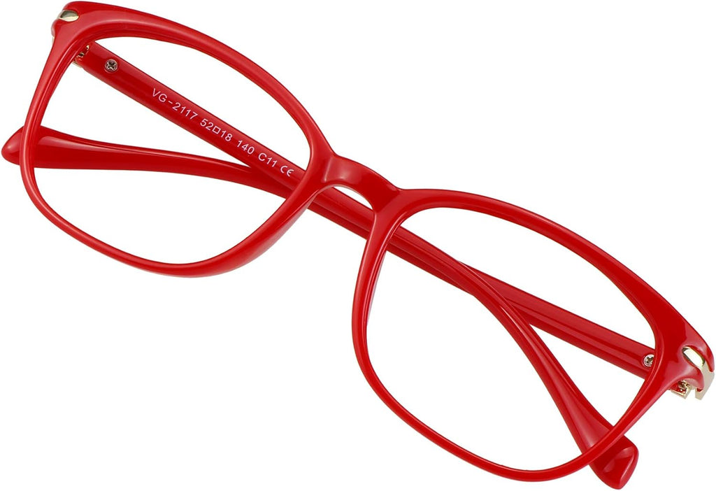 VisionGlobal Blue Light Blocking Glasses for Women Men, Square Frame Computer Reading Glasses(Red,+1.50 Magnification)