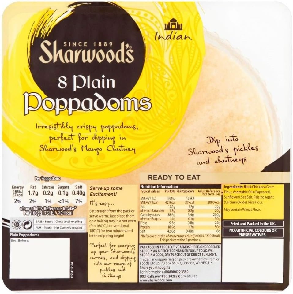 Sharwood's Plain Poppodums (8)