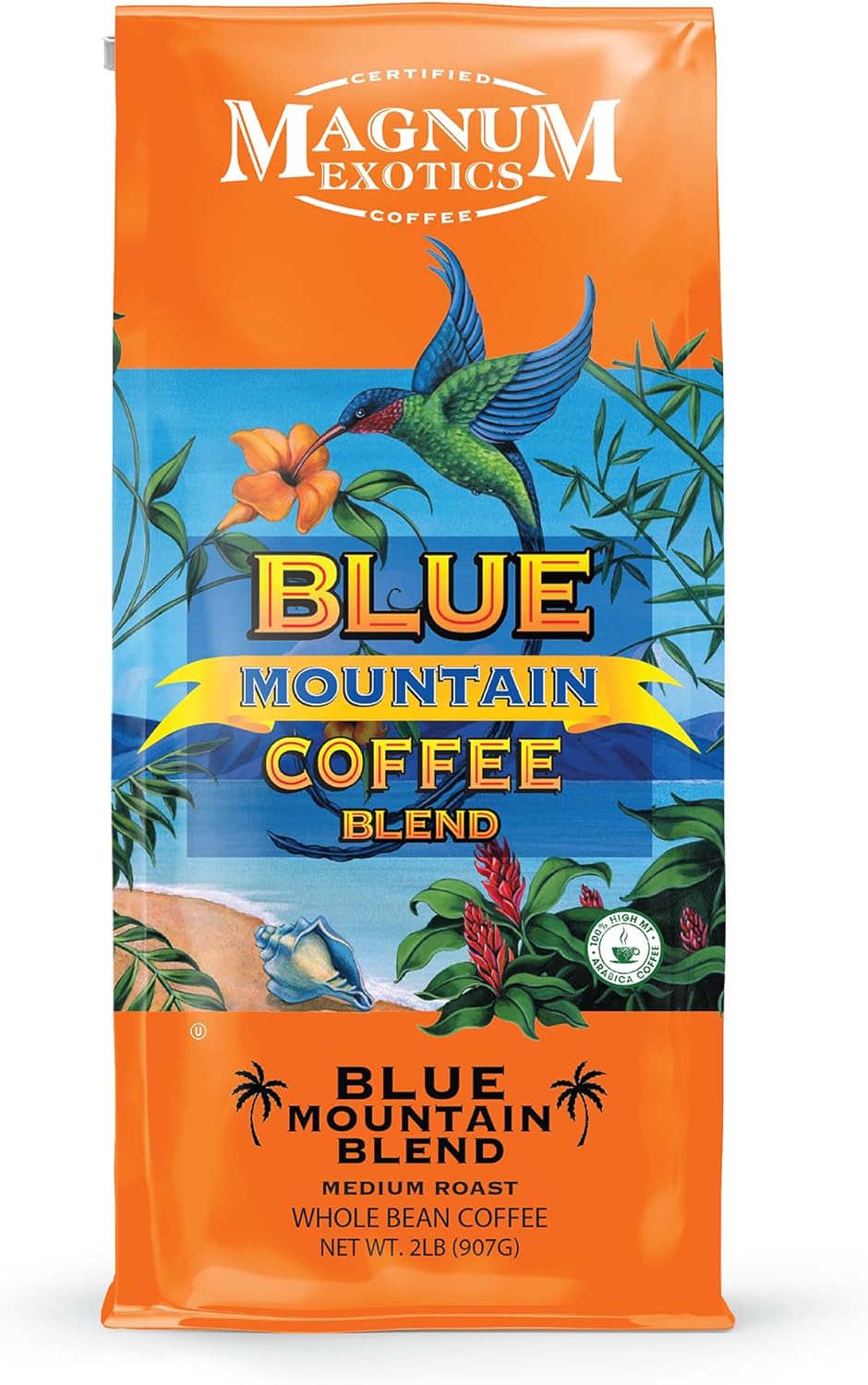 Magnum Exotics Coffee, Blue Mountain Blend - Whole Bean Coffee, Medium-Light Roast, Made from 100% Arabica Beans, Rich & Smooth Flavor, Fresh Roast - Blue Mountain Blend, 2 Lb (Pack of 1)