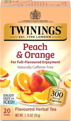Twinings Peach & Orange Herbal Tea Individually Wrapped Bags, 20 Count (Pack of 1), Juicy & Fruity, Naturally Caffeine-Free, Enjoy Hot or Iced