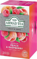 Ahmad Tea Infusions, Peach and Raspberry Teabags, 20 ct (Pack of 6) - Decaffeinated & Sugar-Free