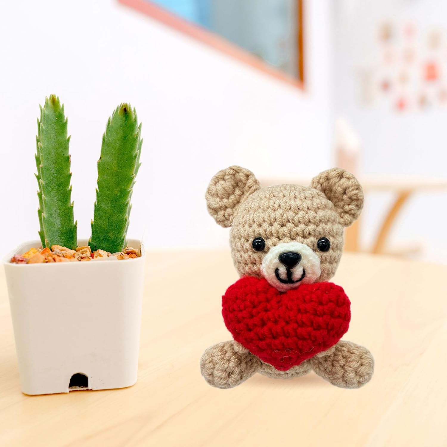 Mini Crochet Bear with Heart,Emotional Support Decor & Handmade Gift of Encouragement for Valentine's Day,Birthdays,Women,Men & Loved Ones
