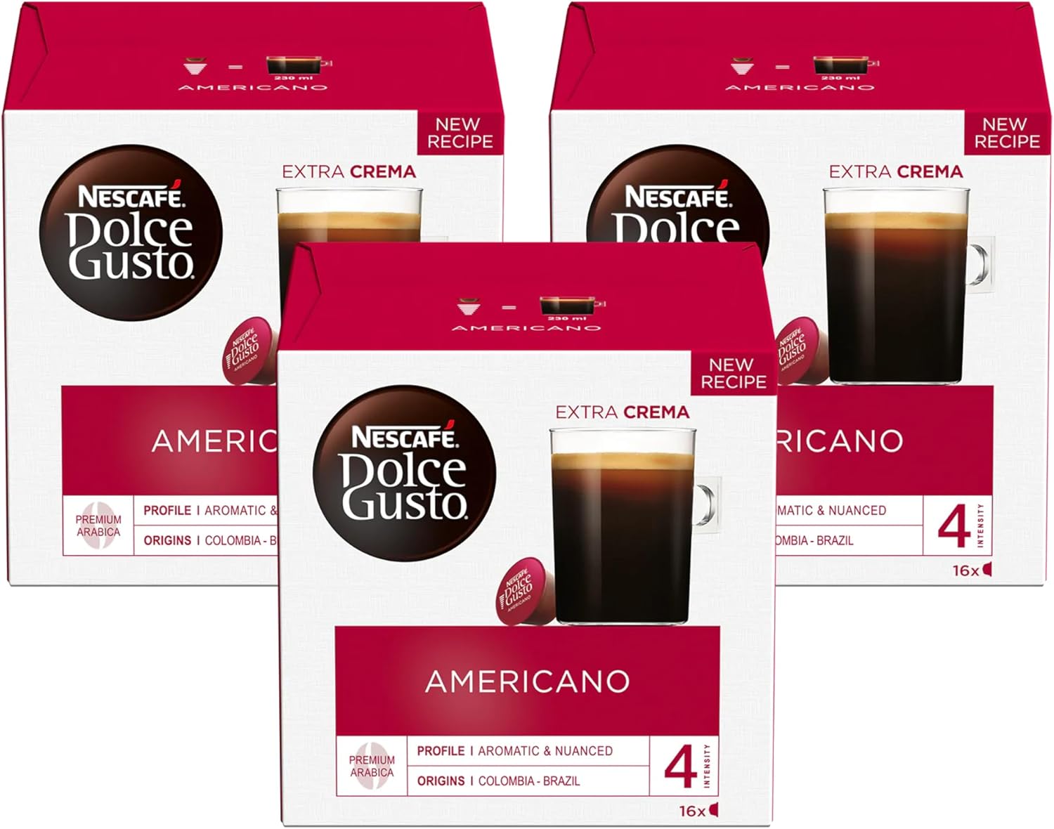 Nescafe Dolce Gusto Coffee Pods, Americano, 16 capsules, Pack of 3