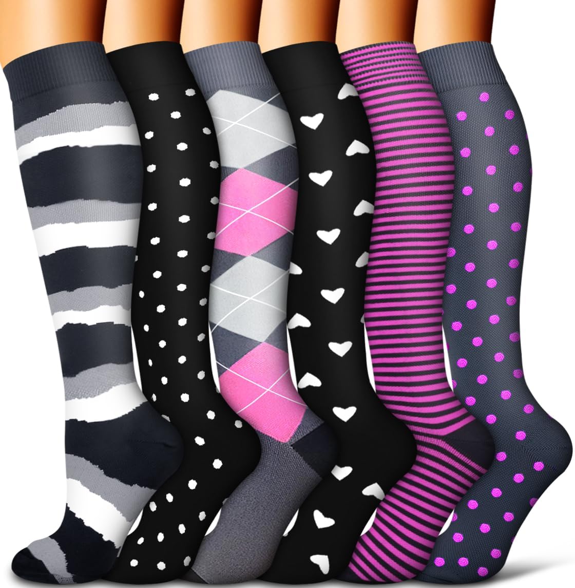COOLOVER Copper Compression Socks for Women and Men(6 Pairs)-Best Support for Running, Athletic, Nursing, Travel