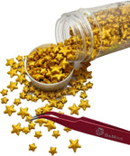 SE Si&Moos Gold Star Sprinkles for Cake Decorating Star Cake Decorations Large and Small Edible Gold Stars, Shower Party Birthday Halloween Christmas Supplies 3 OZ with Tweezers