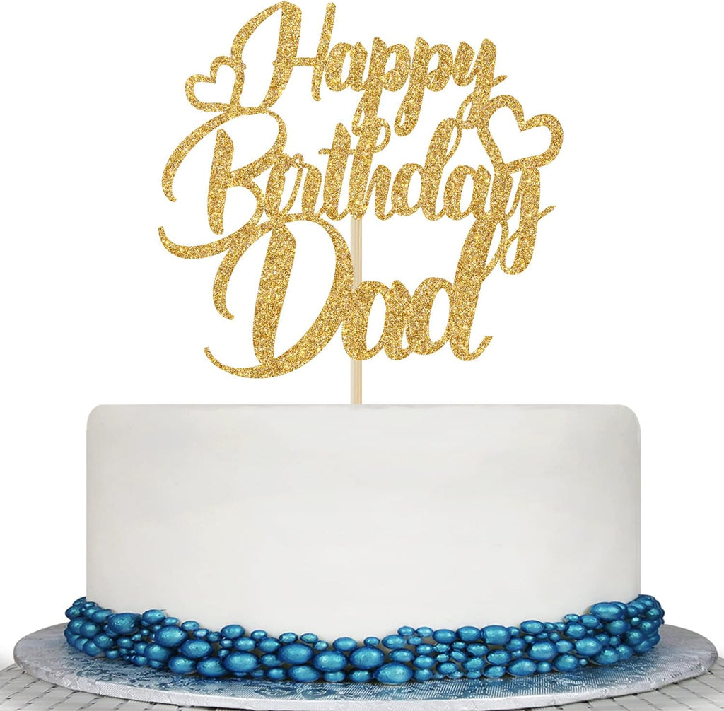 Sesyomr Gold Glitter Happy Birthday Dad Cake Topper - Father's Day, 1 Count, 5.9"W x 8.8"H