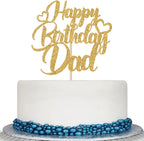 Sesyomr Gold Glitter Happy Birthday Dad Cake Topper - Father's Day, 1 Count, 5.9"W x 8.8"H