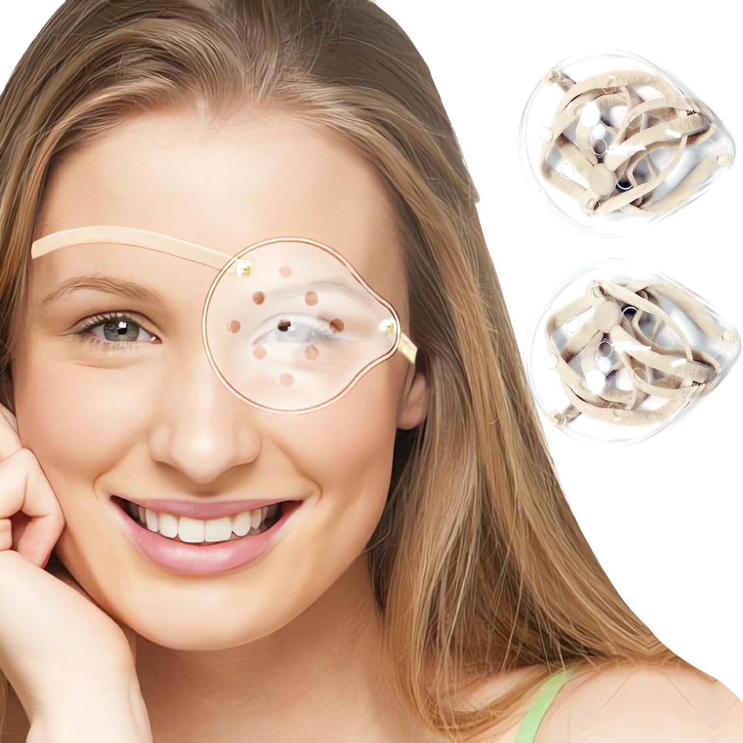 AMZVIO 2Pcs Eye Shield after Cataract Surgery,Clear Eye Protector with Adjustable Strap,Medical Eye Patch for Adults and Kids, Plastic Hard Protection Cover for Sleeping (Beige)