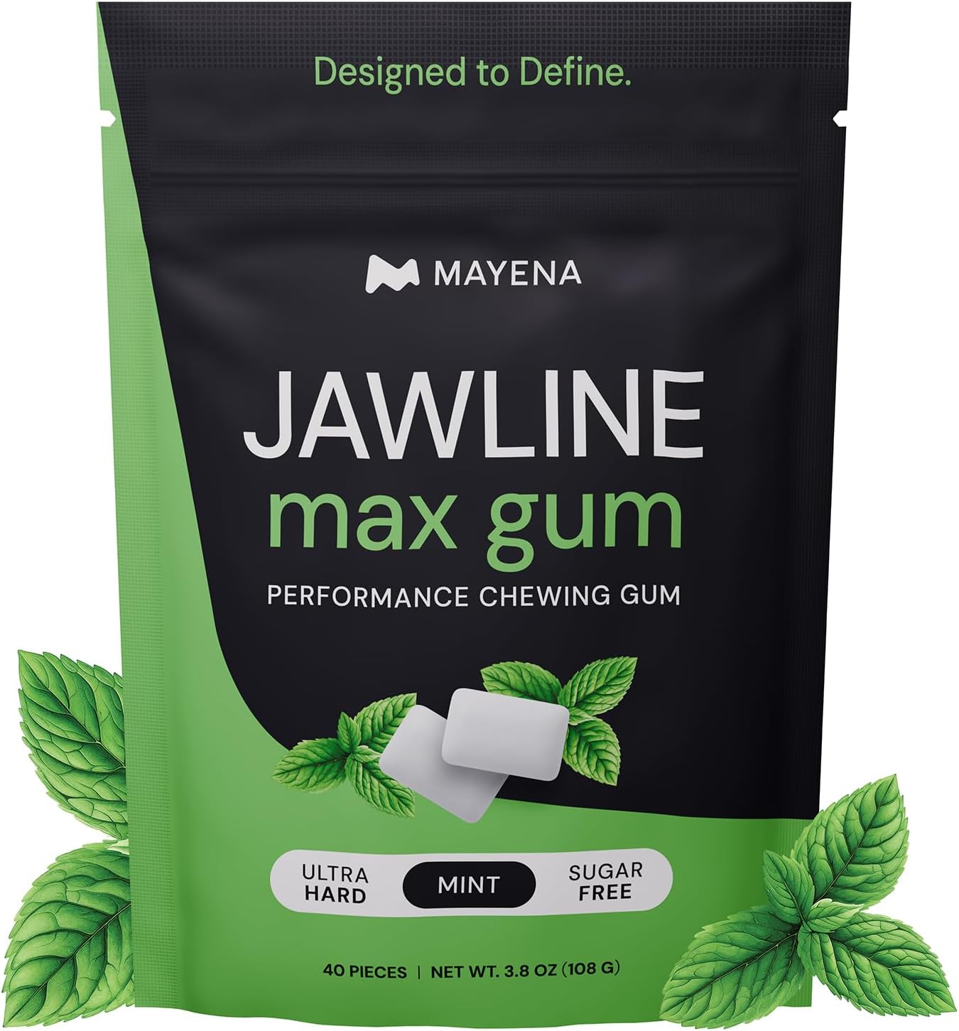 Mayena Jawline Max Gum (Mint) | Ultra-Hard Chewing Gum for High-Intensity Jaw Exercising (40pcs Pack) | Masseter Workout Gum | Helps Build Facial Muscle Strength & Define Jawline