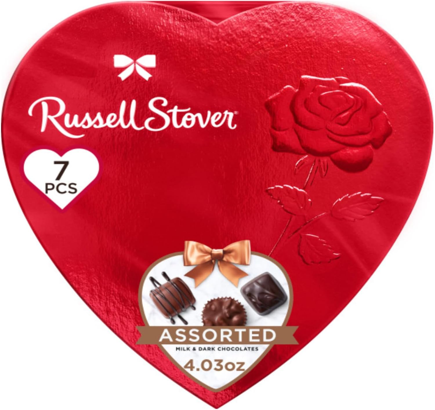 Russell Stover Valentine's Day Heart Shaped Box - 7 Pieces Per Box - Iconic Chocolate Evryone Loves - Perfect for Giving That Special Someone - Start a Sweet Tradition