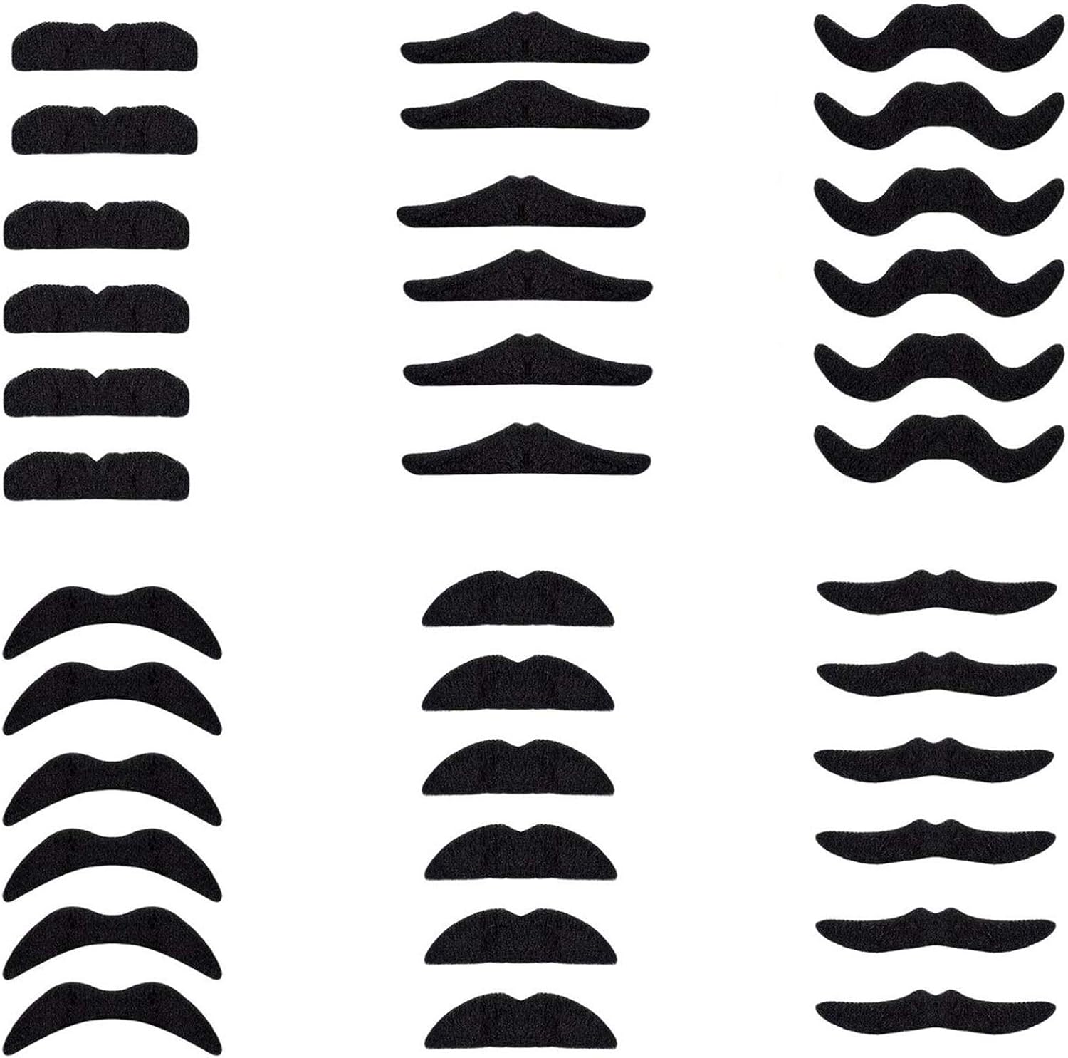 36 Pieces Fake Mustaches Beard, Self Adhesive Costume Accessories Novelty Mustache Fiesta Party Supplies for Masquerade Party (Black)