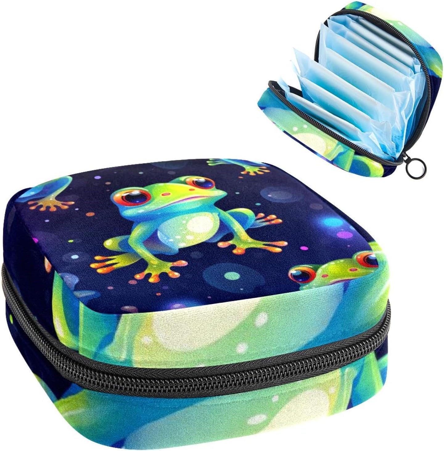 Sanitary Napkin Storage Bag for Feminine Pads, First Period Kit for Women, Starry Sky Frog Portable Menstrual Period Sanitary Pouch