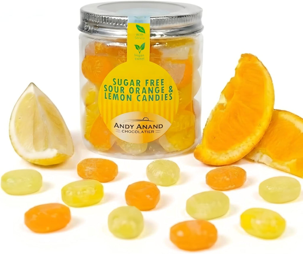 ANDY ANAND CHOCOLATIER Sugar Free Hard Candy Orange & Lemon Mixed Flavors – Made in Italy, Gluten Free, Keto Stevia Sweetened Candy (7 Oz)