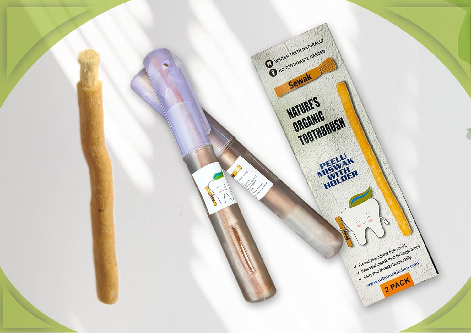 Miswak Sticks for Teeth Natural Toothbrush | مسواك | Siwak Organic Wooden Tooth Brush Oral Teeth Whitener | Vacuum Sealed (Pack of 2)