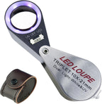 10x Foldable Pocket Magnifier Loupe with UV and LED Light for Jewelry, Rocks, Coins, and Antiques - Illuminated Magnifying Tool for Eye, Stamps, Watches, Hobbies, and Gems