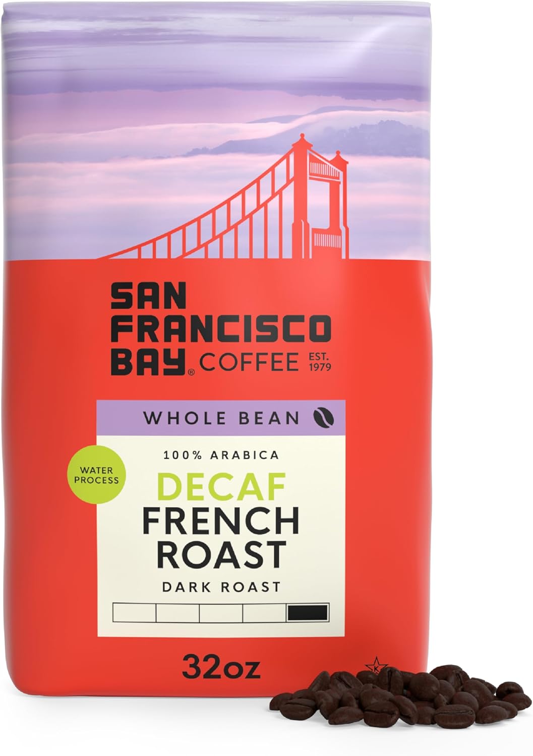 San Francisco Bay Coffee - Decaf Dark Roast Whole Bean Coffee - Decaf French Roast (2 lb bag) - Swiss Water Processed