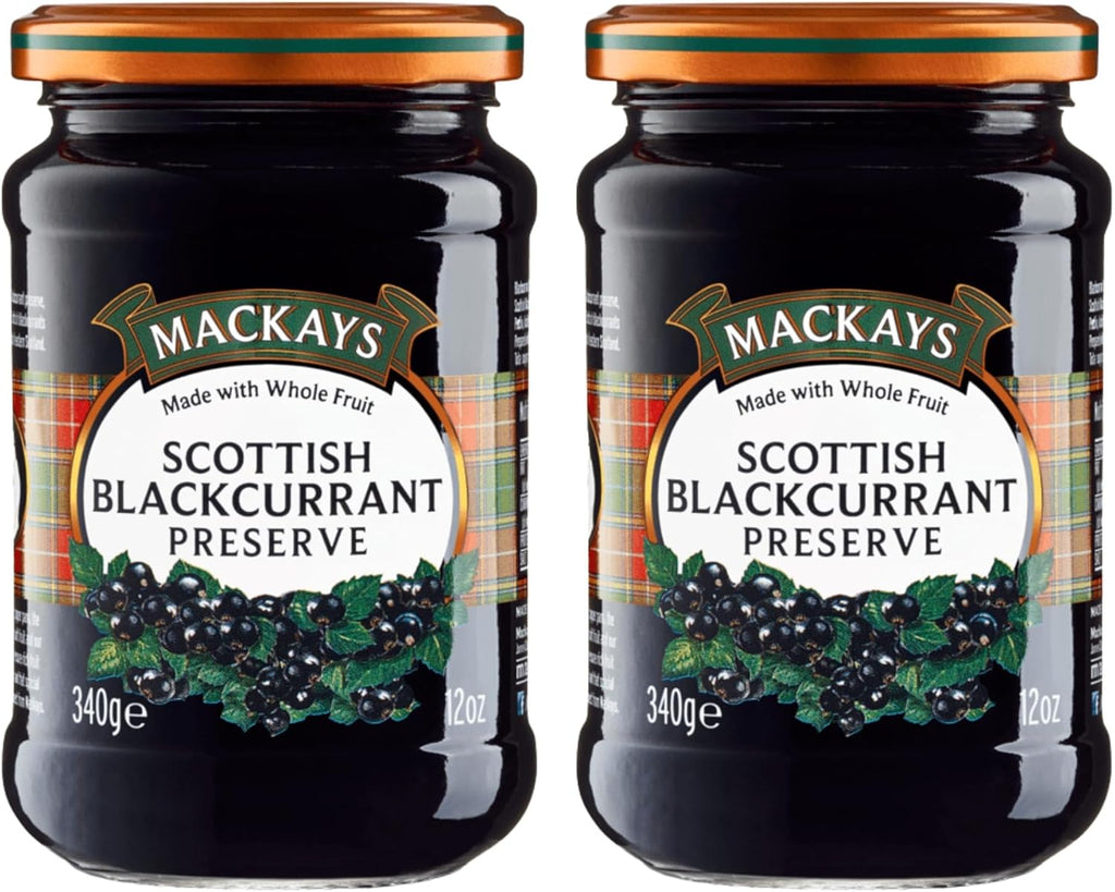 Mackays Scottish Blackcurrant Preserve Jam 340g (Pack of 2)| Imported from Scotland | Made with Whole Fruits | Vegan | Gluten-Free | No Artificial Colors or Preservatives