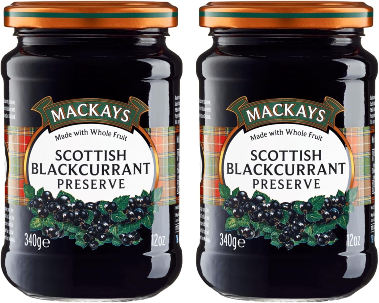 Mackays Scottish Blackcurrant Preserve Jam 340g (Pack of 2)| Imported from Scotland | Made with Whole Fruits | Vegan | Gluten-Free | No Artificial Colors or Preservatives