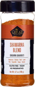 Cerez Pazari Shawarma Spice Blend 6.7 oz – Middle Eastern Seasoning with Cumin, Sweet Pepper, Garlic & Turmeric – Non-GMO, No MSG – Perfect for Chicken, Beef, Lamb, Veggies & Marinades