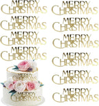 10 Pcs Mirror Gold Merry Christmas Cake Toppers Acrylic Engraved Merry Christmas Cake Topper Decorations for Party Birthday Dessert DIY Decor Supplies