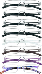 VisionGlobal 8 Pairs Reading Glasses, Blue Light Blocking Glasses, Computer Reading Glasses for Women and Men, Fashion Square Eyewear Frame (4color+4black,+3.00 Magnification)