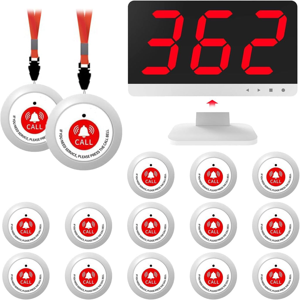 Emergency Call Buttons System & Wireless Call Bell System with 15 Alert Call Buttons -1000FT, Call Light System with 1 Display Receiver,Caregiver Pager Calling System for Nurses Station