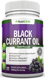 Black Currant Oil - 1000 Mg - 180 Softgels - Cold-Pressed Pure Black Currant Seed Oil - Hexane Free - 140mg GLA Per Serving - Regulates Hormonal Balance - Great For Immune System, Hair and Skin