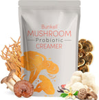 Bunkell Mushroom Coffee Creamer, Adaptogenic 6 Mushrooms with Lion's Mane, Reishi, Cordyceps, Shiitake, King Trumpet, Turkey Tail, Probiotics Creamer for Energy, Focus & Digestion Support, 30 Servings