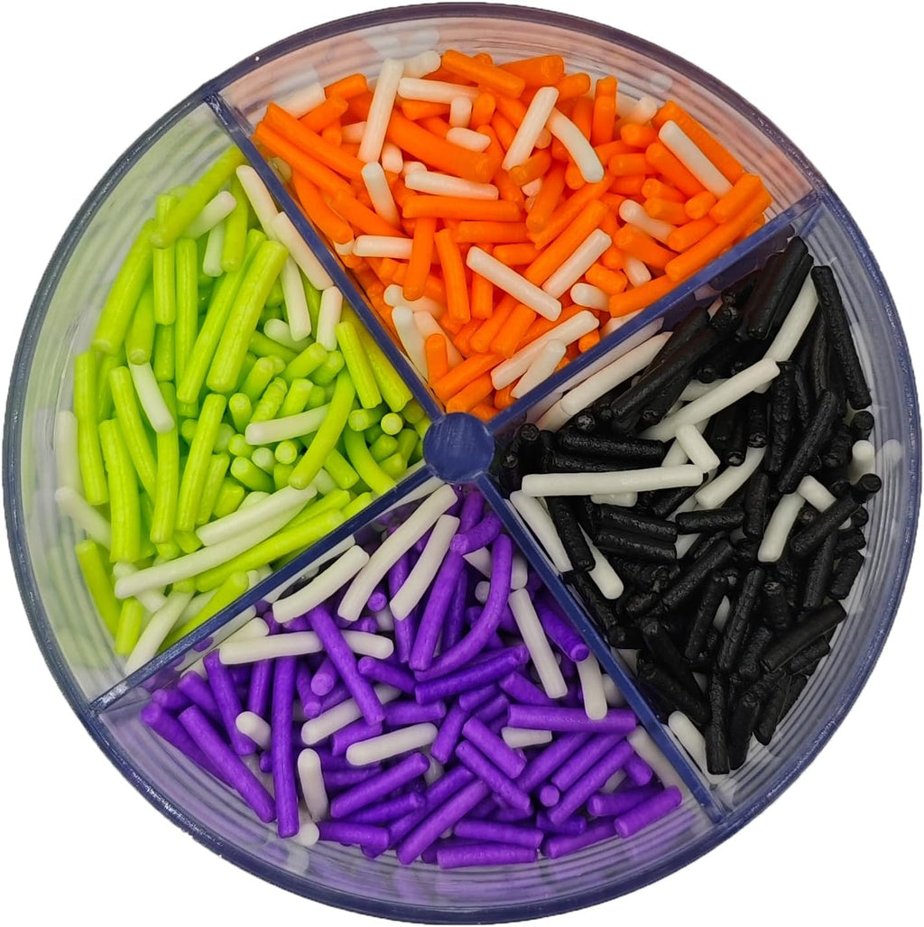 Edible Halloween Jimmies Sugar Sprinkles for Cake Decorating, Baking, Ice Cream, Cookies, Cupcake Topper Decorations,5oz (White&Orange&Black&Green&Purple)