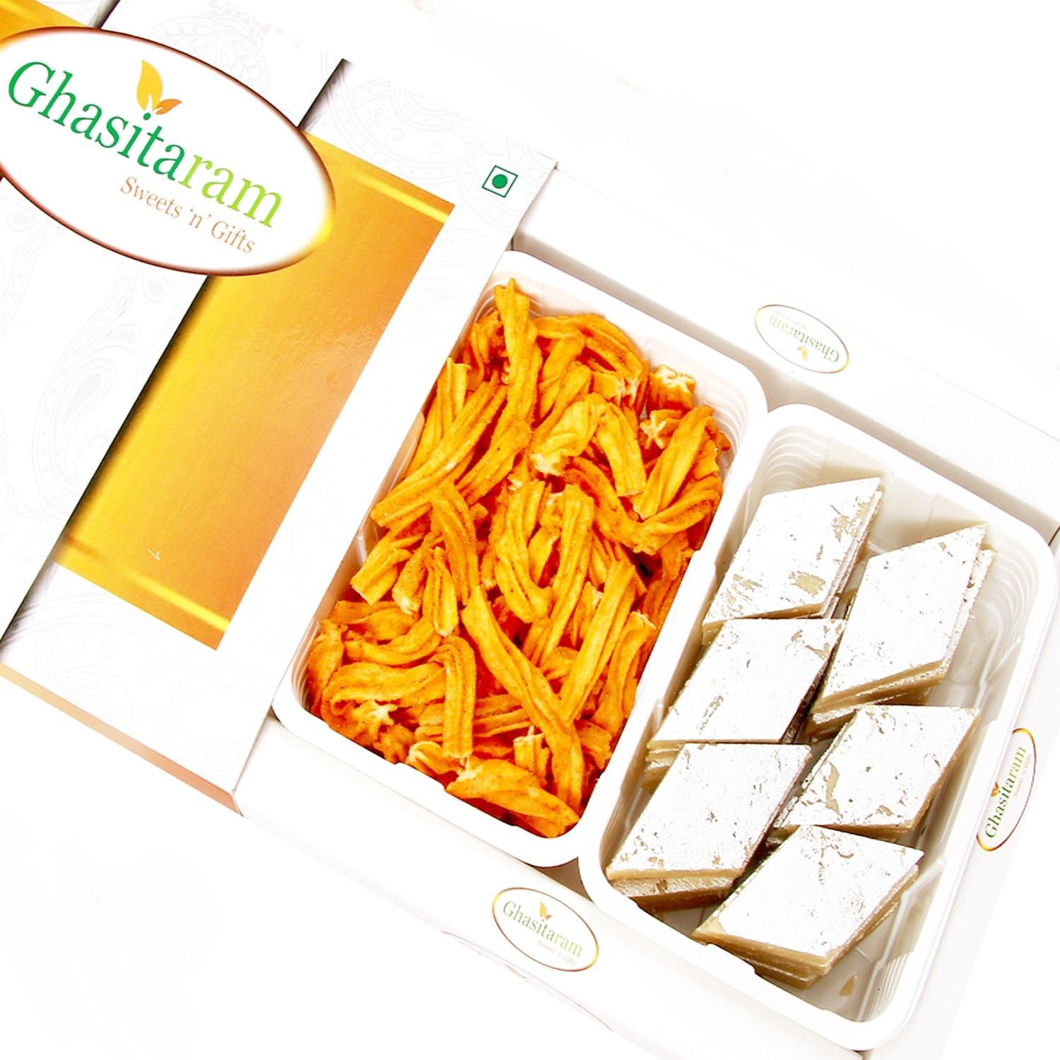 Ghasitaram Gifts Indian Sweets - Sweets Hamper Kaju Katli and Chakli Hamper