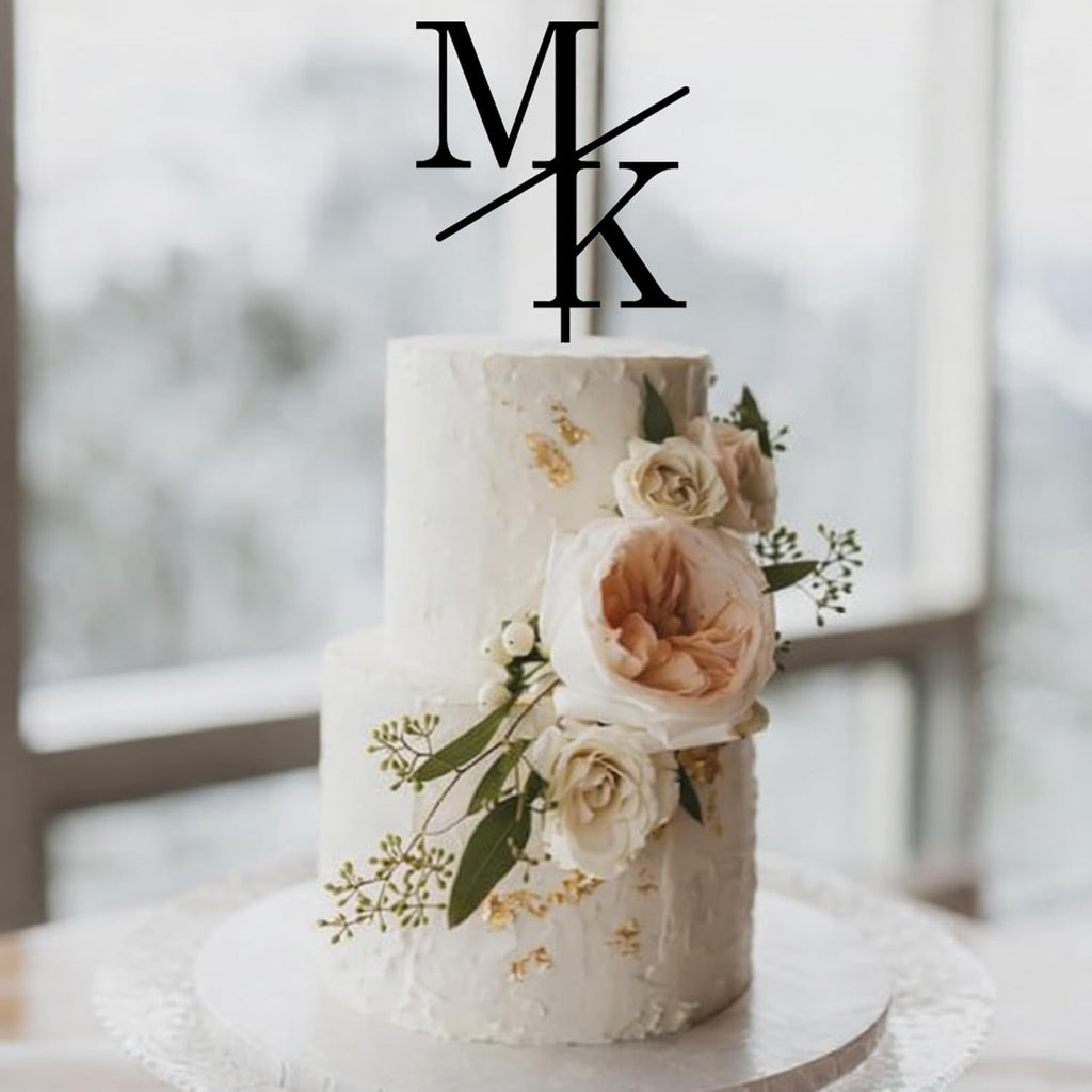 Personalized Wedding Cake Topper – Custom Names & Date, Rustic Elegant Script for Wedding, Anniversary, Engagement, Bridal Shower, Keepsake Cake Decoration,Initial cake topper