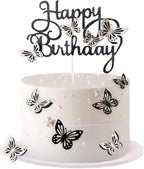 13-Piece Butterfly Cake Toppers - 3D Butterfly Cupcake Toppers for Girls & Women's Birthdays (Black & White)